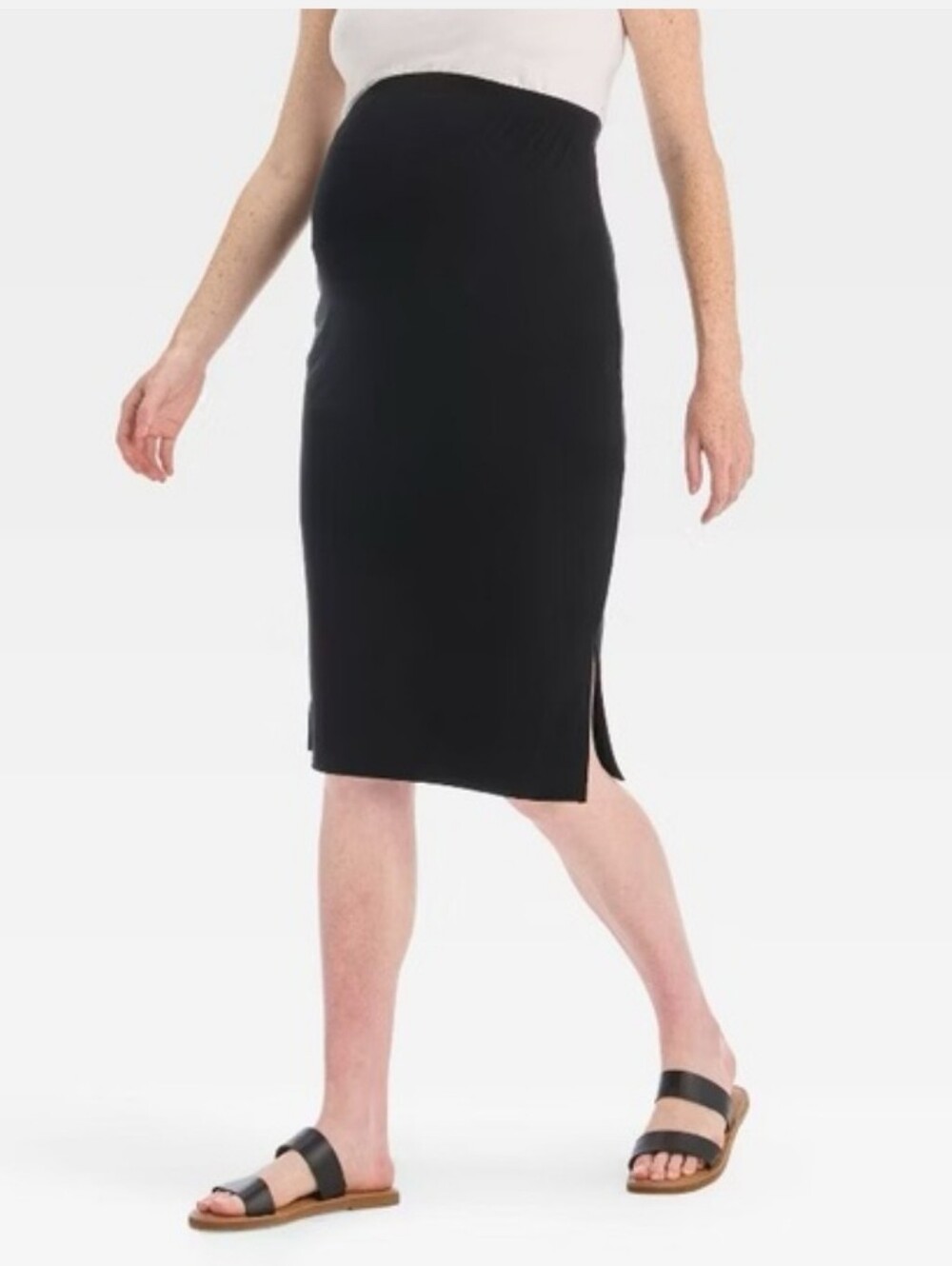 Isabel Maternity Pencil Skirt Womens Black Soft Knit Elastic Waist Ribbed XXL